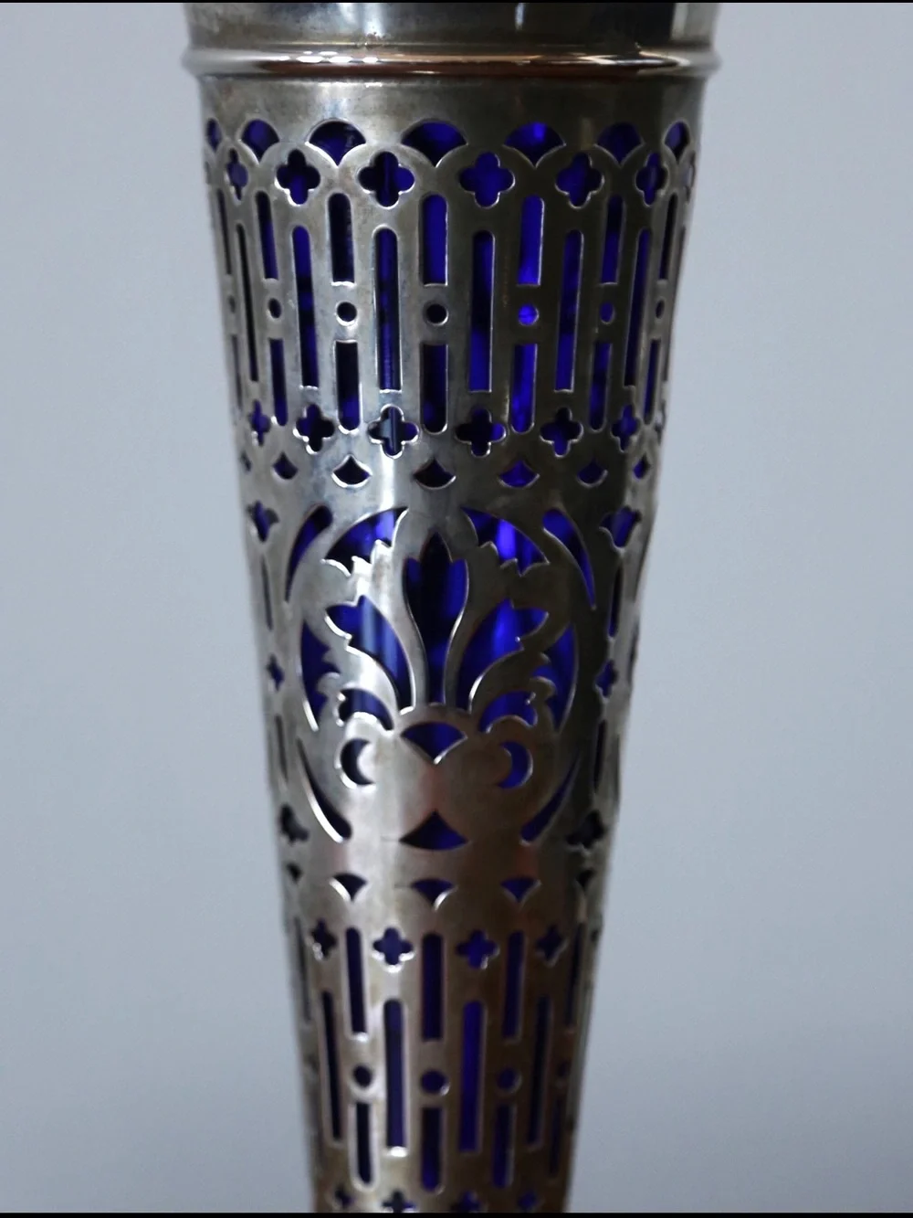 GODINGER Silver-Plated Pierced Bud Vase with Blue Liner